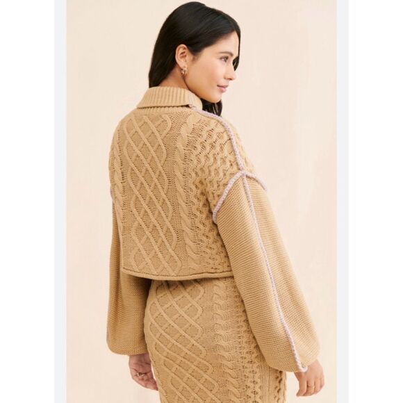 New Callahan Knitwear Cropped Cameron  Tan & Purple Turtleneck Sweater- Medium - Picture 6 of 16